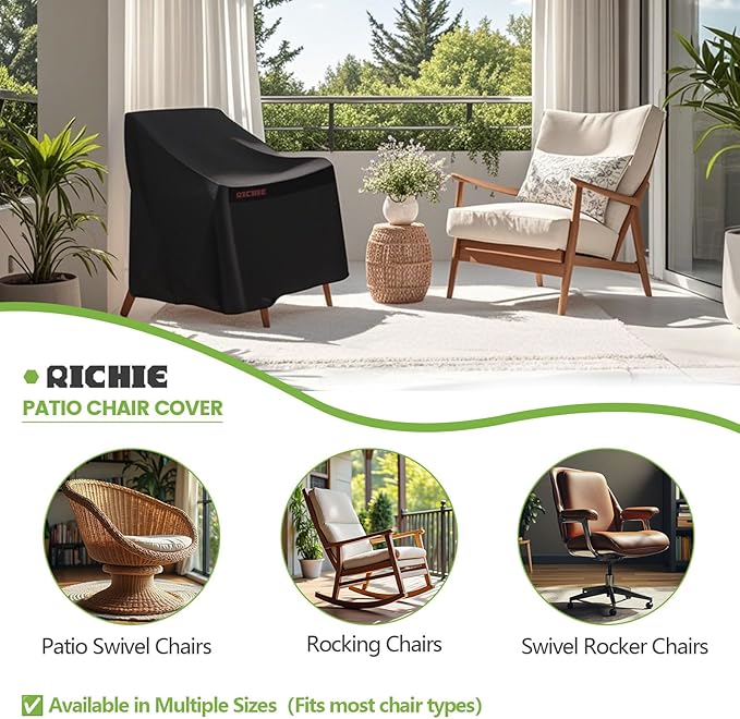 RICHIE Patio Chair Covers Waterproof, 600D Oxford Lounge Deep Seat Outdoor Furniture Covers with Air Vents, Fits 38"W x 40"D x 31"H (Black, 1 Pack)