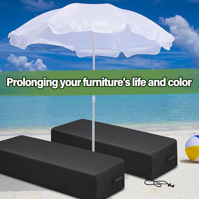Tingjoo 2 Pcs Patio Chaise Lounge Cover Waterproof Outdoor Lounge Chair Cover 30" D x 83" W x 12" H UV Resistant with Handle Strap for Furniture Protection (Black)