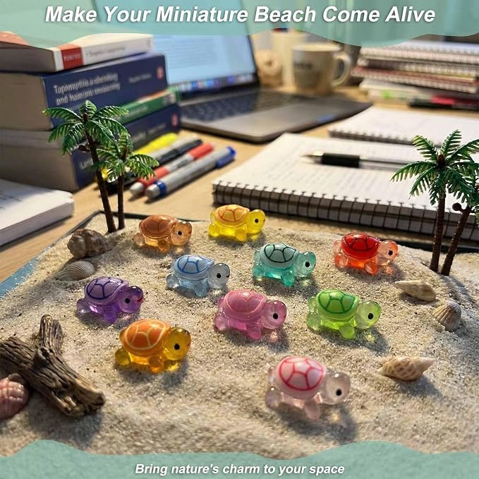 100 Pcs Glow in The Dark Mini Resin Turtles, Luminous Tiny Sea Turtle Figurines to Hide, Small Plastic Ocean Animals for Aquarium, Micro Landscape, Fairy Garden & DIY Crafts Décor
