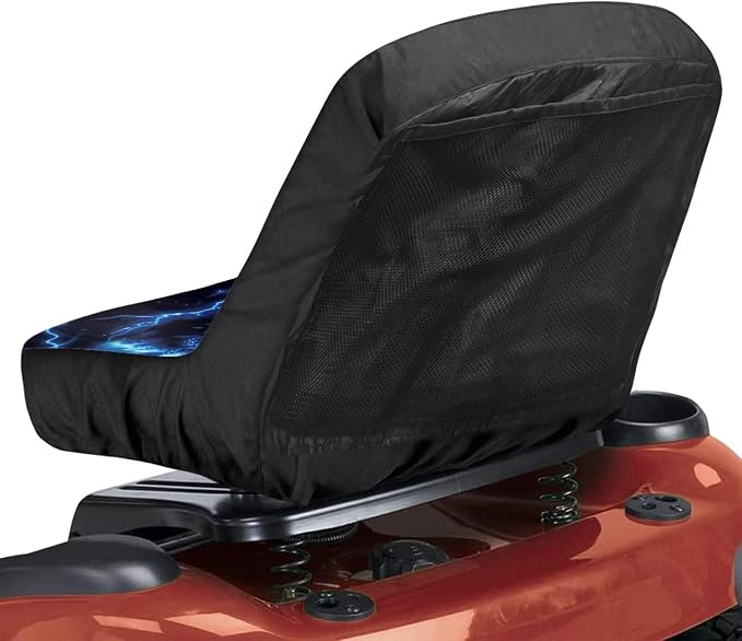 Wolf Lightning Seat Cushion Covers for Agricultural and Industrial Vehicle, Non-Slip Lawn Mower Seat Cover with Storage Bag
