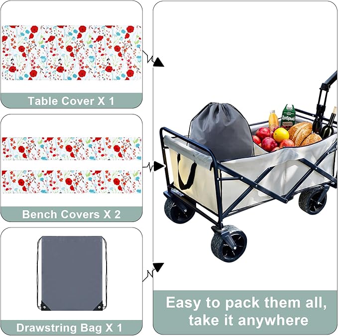 misaya Picnic Table Cover with Bench Cover, Waterproof Elastic Fitted Tablecloth for 8 Foot Tables, Rectangle Washable Polyester Fabric Tablecloths for Picnic, Camping, Outdoor (Flower, 30" x 96")