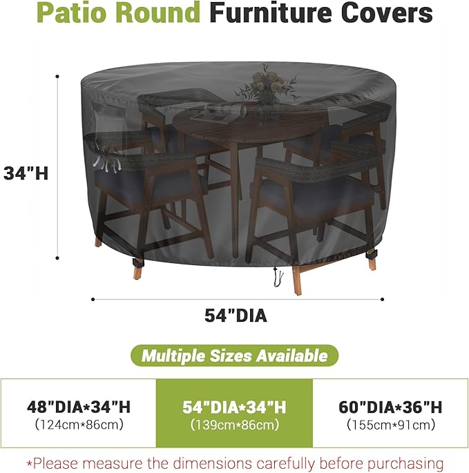Round Bar Height Bistro Set Cover, 54 Inch Tall Heavy Duty Waterproof Outdoor Furniture Protector for Dining Table and Chairs, Bistro & Dining Sets (Black, 54"DIAx34"H)
