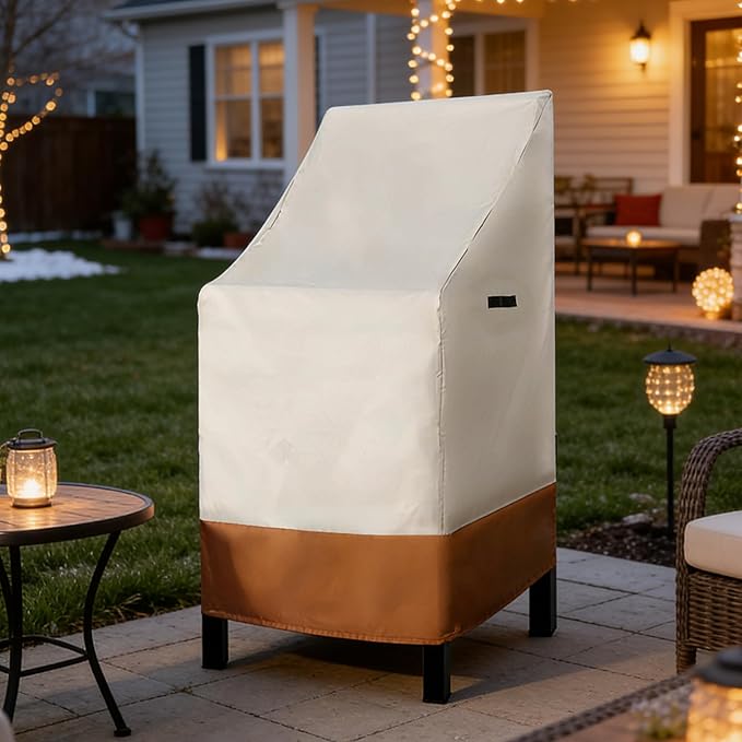 RosieLily High Back Patio Chair Covers Waterproof Stackable Outdoor Bar Stool Cover Beige Patio Furniture Cover Outside Lounge Deep Seat Lawn Chair Covers, High Back, 1 Pack-Beige and Brown