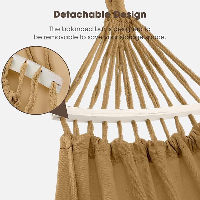 MOSFiATA Backyard Hammock with Tassels Max 500lbs Canvas Fabric Bohemian Style with Thickened Rope and Carry Bag for Outdoor, Garden, Patio, Wedding Decor (Khaki)