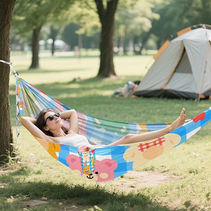 Cartoon Cute Colorful Bears 330lb Capacity Outdoor Hammocks Cloth Hammock for Outside Beach Patio Garden hamaca de Algodon para Jardin