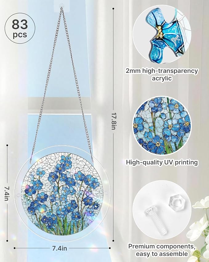 Acrylic Suncatcher Puzzle, Azure Bloom Whisper-7.4 in | DIY Suncatcher Puzzle Kits for Adults, Acrylic Jigsaw Puzzle Suncatcher, Garden&Window Hanging Decor, Unique Gift