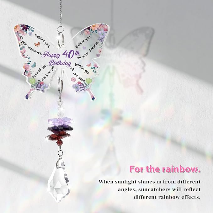 Funnli 40th Birthday Gifts Women, 40th Birthday Decorations Suncatcher | 40 Year Old Bday Gift for Friends Sister Mom Grandma Window Hangings Home Decoration, 40th Birthday Decorations for Women