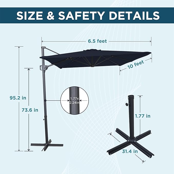 10FT Offset Patio Umbrella, Cantilever Hanging Umbrella with Infinite Tilt, Fade-Resistant Water-Repellent Canopy & Cross Base for Yard, Garden & Deck