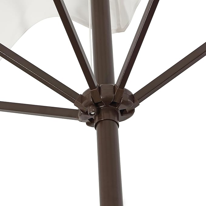 JONATHAN Y Sidney Coastal 9 ft. White Half Umbrella for Outdoor Patio, Space-Saving Rectangular Wall Sun Shade with Crank Lift, UV Protection for Balcony, Deck, Dark Brown Pole UMB1200D