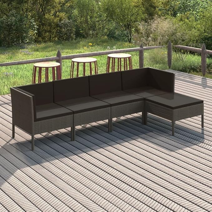 Patio Lounge Set with Cushions,Patio Furniture Sets,Patio Conversation Sets,Outdoor Furniture Sets,for Garden,Backyard,Outdoor,5 Piece Poly Rattan Gray