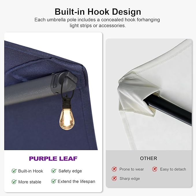 PURPLE LEAF 15ft Patio Umbrella with Base Included Double-Sided Rectangle Outdoor Umbrella Market Table Umbrella with Crank for Pool Garden Deck, Navy blue
