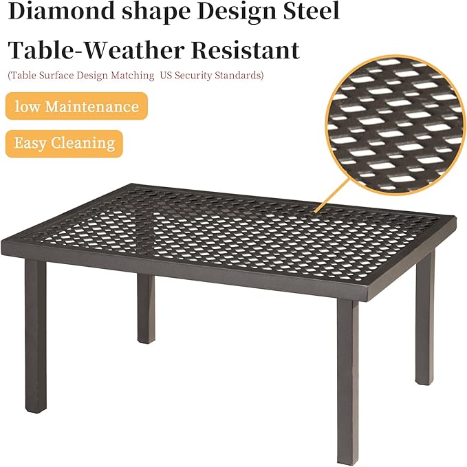 Domi Patio Conversation Set 4 Pieces, Metal Outdoor Patio Furniture with Coffee Table, All-Weather Modern Deep Seating Sofa Set with Cushions (Spring Coil Seat Cushion) -Blue