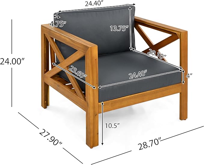 Christopher Knight Home Lucy Acacia Wood Outdoor Patio Furniture Set, 3 Pieces Patio Set, Round Side Table and ArmChairs Conversation Set with Cushion for Garden Lawn Balcony, Dark Gray + Light Teak