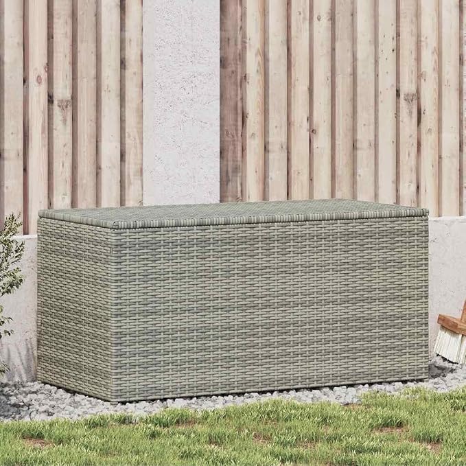 Patio Storage Box Poly Rattan 39.4"x19.7"x19.7" Gray,Poly Rattan Patio Storage Box Large Garden Item Organizer with Weatherproof Design for Outdoor Use Storage Boxes