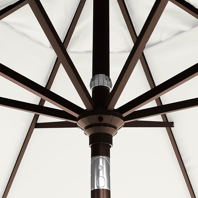California Umbrella 9' Round Aluminum Market Umbrella, Crank Lift, Push Button Tilt, Bronze Pole