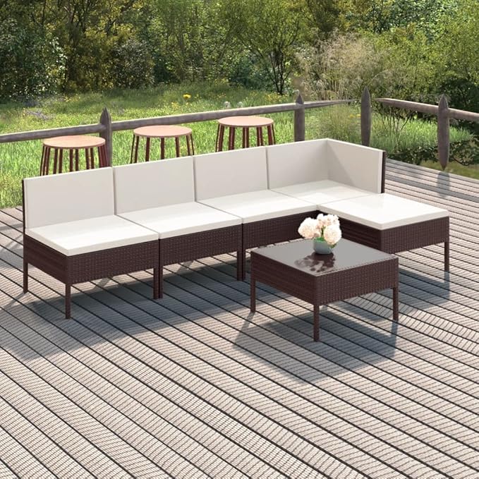 Patio Lounge Set with Cushions,Patio Furniture Sets,Patio Conversation Sets,Outdoor Furniture Sets,for Garden,Backyard,Outdoor,6 Piece Poly Rattan Brown