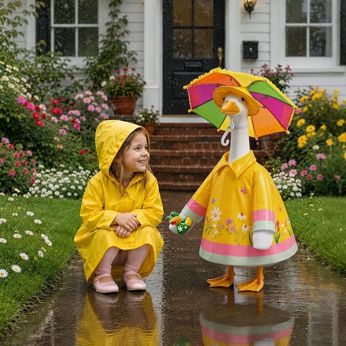 Raincoat Porch Goose Outfits with Umbrella Hat Frog for 23" Porch Goose Holiday Outdoor Garden Patio Yard Lawn Art Decoration
