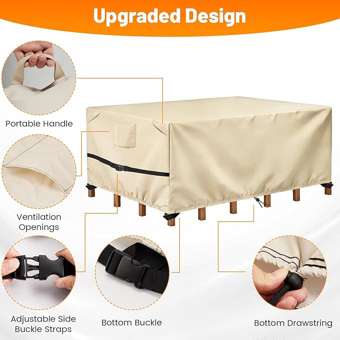 POMER Rectangular Patio Furniture Covers-Outdoor Furniture Covers Waterproof,600D Table and Chairs Cover for All-Weather Protection 76L X 48W X 32H Inch Beige