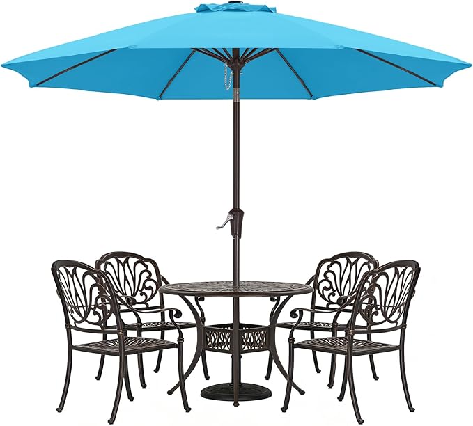 ABCCANOPY 10FT Patio Umbrella, Outdoor Windproof Table Umbrella with Push Button Tilt and Crank for Garden, Lawn, Deck & Backyard (Turquoise)