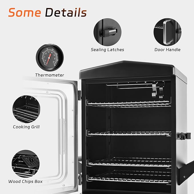Large Vertical Propane Smoker Grill 4-Rack Outdoor Gas BBQ Smoker with Temperature Control, Heavy Duty Design & Weather-Resistant Cover for Meat, Fish, Ribs