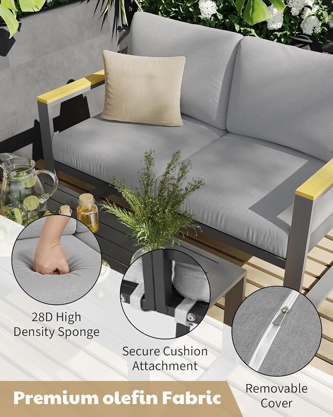IDEALHOUSE Aluminum Patio Furniture Armchair Set of 2, Metal Outdoor Chairs with Upgraded Cushions, All-Weather Outdoor Single Sofa for Balcony, Garden, Deck, Backyard,Gray