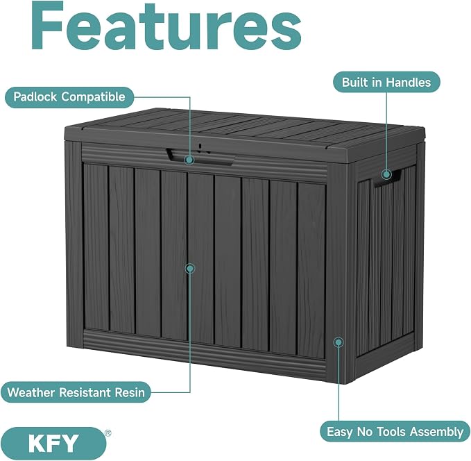 55 Gallon Outdoor Waterproof Storage Box, UV Resistant Resin Deck Box with Built-in Handle, Outdoor Storage Container for Patio Furniture, Garden Tools, Patio Cushions, Black