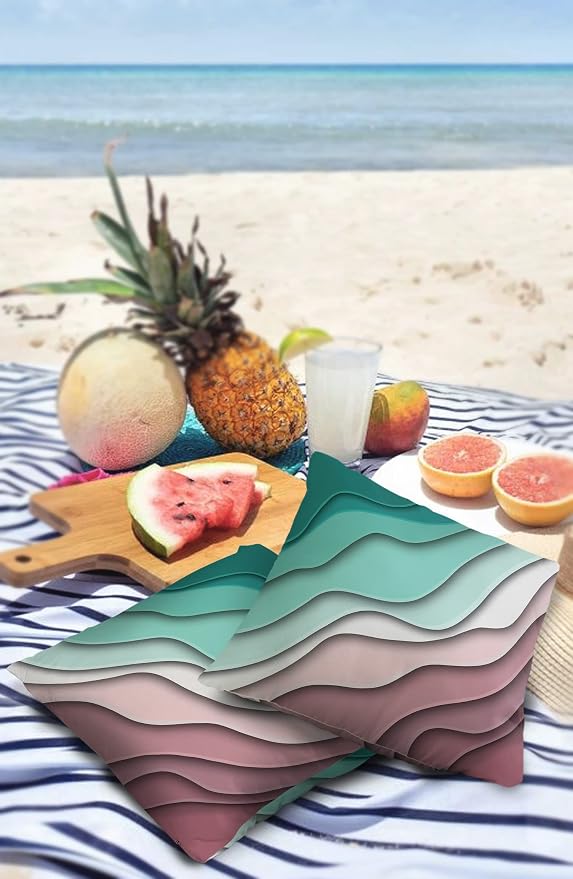 Funy Decor Waterproof Outdoor Throw Pillow Cover Green Modern Geometric Lumbar Pillowcases Set of 2 Abstract Beach Decorative Patio Furniture Pillows for Couch Garden 16 x 16 Inches