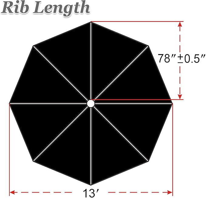 Replacement Patio Umbrella Canopy Cover for 13ft 8 Ribs Umbrella Taupe (Canopy ONLY) (Black)