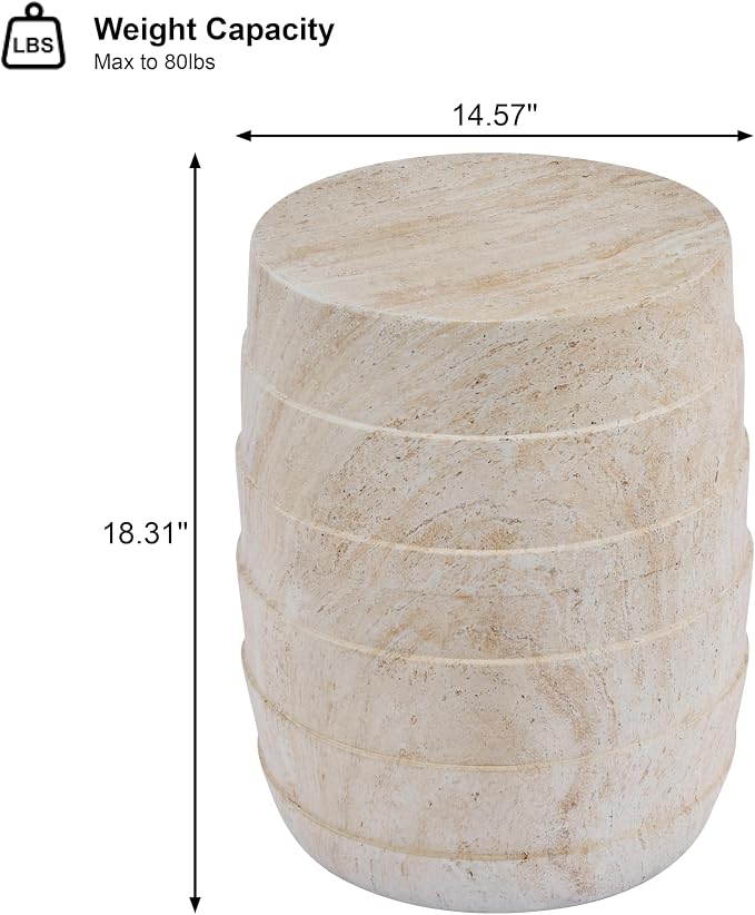 Christopher Knight Home Yayce 18.31" H Indoor Outdoor Accent Side Table, Patio Decorative End Table, Cylindrical Lightweight Concrete Garden Stool for Patio Balcony & Garden Decor, Light Beige