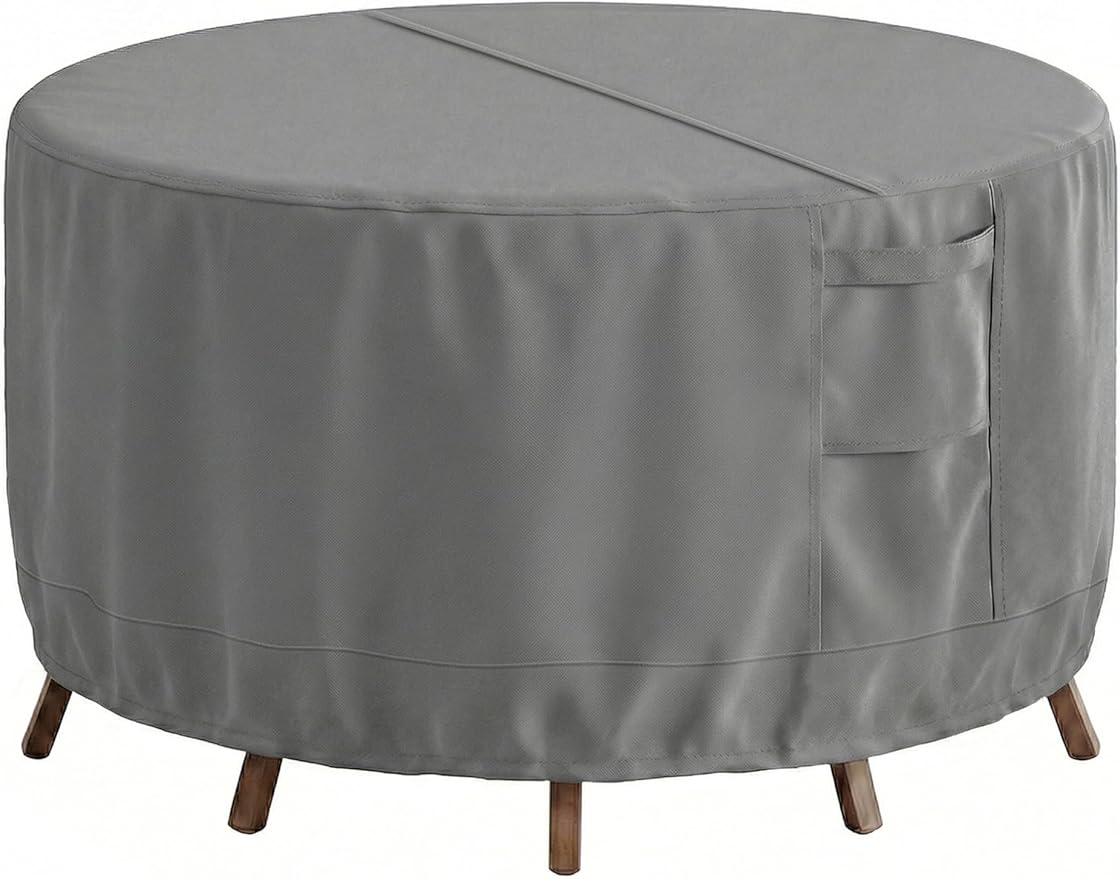 Vailge Round Patio Furniture Covers, 100% Waterproof Outdoor Table Chair Set Covers, Anti-Fading Cover for Outdoor Furniture Set, UV Resistant (Grey, 62"DIAx28"H)