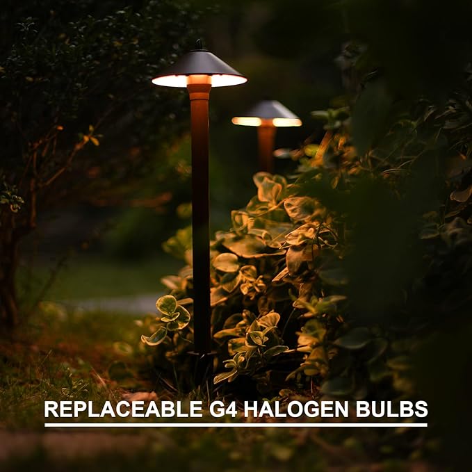 GOODSMANN Landscape Lighting Outdoor Low Voltage Landscape Lighting Kits 8PK Pathway Lights Wired 10W 25 Lumen 2700K Warm White Metal 12V Bronze Electric Sidewalk Walkway Lights with Cable Connectors