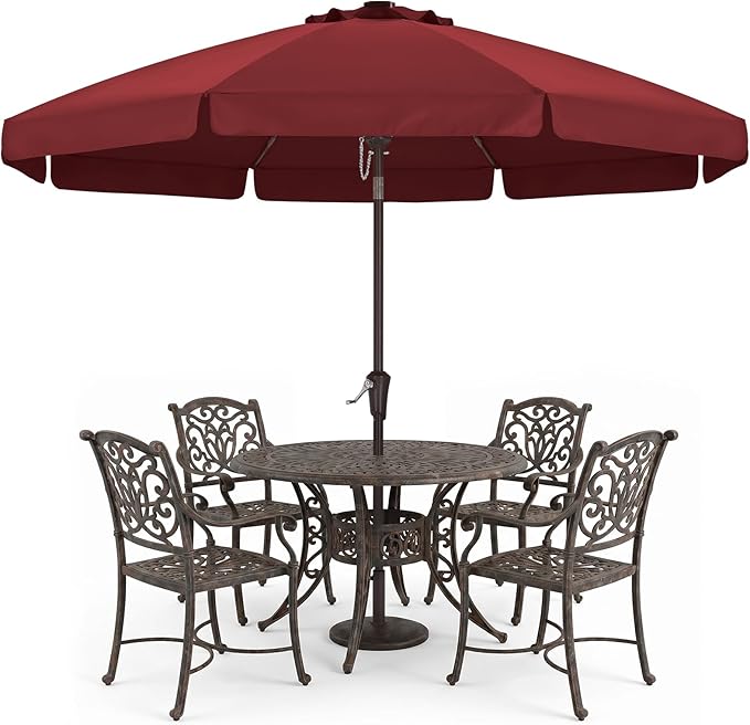 ABCCANOPY 10ft Scalloped Patio Umbrella, Outdoor Table Umbrella with Tilt and Crank, Fiberglass Ribs Deck Umbrella for Patio, Pool, Garden, Picnic (Burgundy)