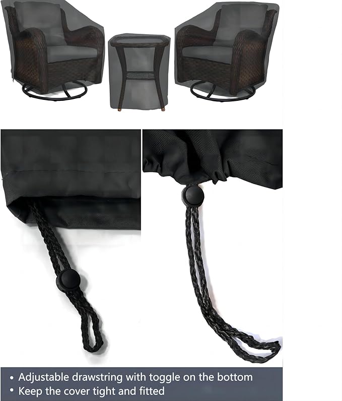Patio Furniture Covers,Outdoor Furniture Cover Waterproof,Patio Furniture Set Covers for 3 Piece Outdoor Bistro,Patio Sofa Covers Set for 2 Chairs and Coffee Table,Black