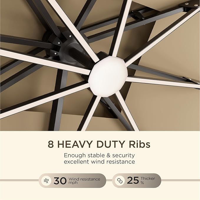 Deconk 10' X 13 'Patio Umbrella with LED Lights Outdoor Cantilever Large Rectangle Offset Umbrellas Heavy Duty Aluminum Double Top with 360-degree Rotation for Pool Garden Deck, Beige