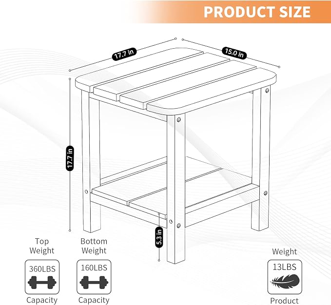 HOMREST Outdoor Side Table, Double Adirondack Rectangular End Table, Poly Lumber Outdoor Side Tables for Patio, Backyard,Pool, Indoor Outdoor Companion