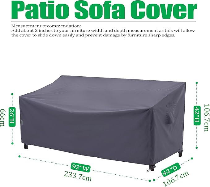 F&J Outdoors X-Large Heavy Duty Patio Sofa Cover Waterproof Anti-UV Furniture Cover, 92" W x 42" D x 42" H