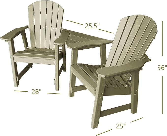 Phat Tommy 2 Chair Dining Table Set - Poly Outdoor Furniture - Small Patio Dining Set for Apartment Balcony Furniture, Recycled Poly Lumber Chairs and Table, Weatherwood