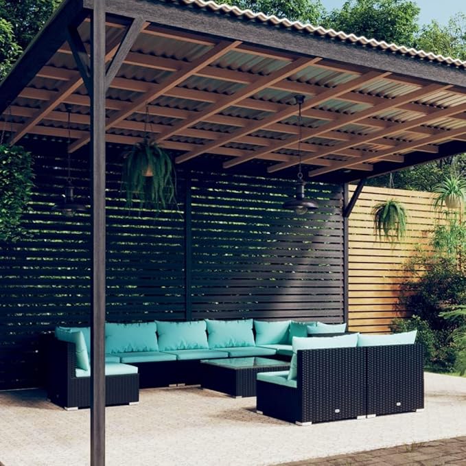 Patio Lounge Set with Cushions,Conversation Patio Furniture Porch Furniture Sets Garden Furniture Suitable for Patio, Deck, Front Porch, Poolside or Balcony Poly Rattan Black