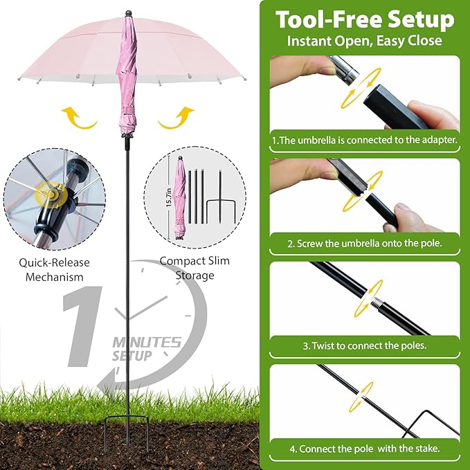 Plant Umbrellas, 5Pack 360°Adjustable Garden Umbrella for Outdoor Plants,24” Large Sun Shade for Garden Beds Potted Plants, 47.8" High Plant Shade Cover Umbrellas for Sun-Sensitive Plants