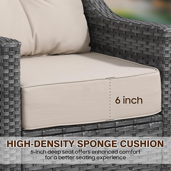 Patio Furniture Set,360°Swivel Glider Patio Chairs Set of 2,Comfortable Seating with 6 Inch Thick Cushions and Smooth Rocking Motion,All-Weather Wicker Patio Set for Porch Deck Balcony Garden