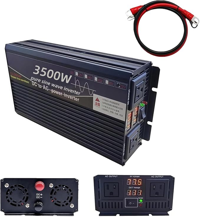 3500W Power Inverter 12V DC to 110V AC Converter with LED Display Dual AC Outlets Dual Fans Radiating for RV, Camp, Boat and Home Emergency Portable Pure Sine Wave Inverter (LED Screen, 3500W 12V)