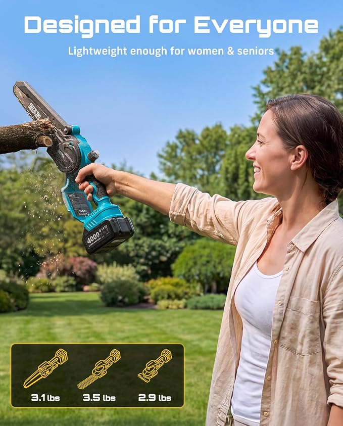 SEESII 3 in 1 Cordless Mini Chainsaw & Hedge Trimmer Combo, 8 Inch Battery Powered Chainsaw with Grass Shear, 800W Brushless Motor, 2x 4000mAh Batteries, Ergonomic Yard Garden Tool Set for Trimming