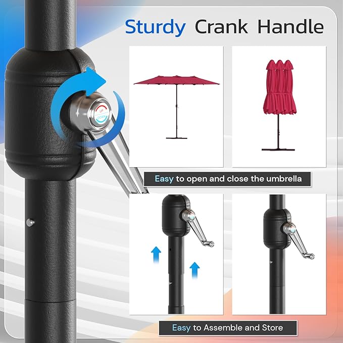 AECOJOY 15x9ft Large Patio Umbrella, Outdoor Double-Sided Rectangle Umbrella with Crank Handle, Market Umbrella for Deck Pool Patio Garden(1.9" Pole, Red)