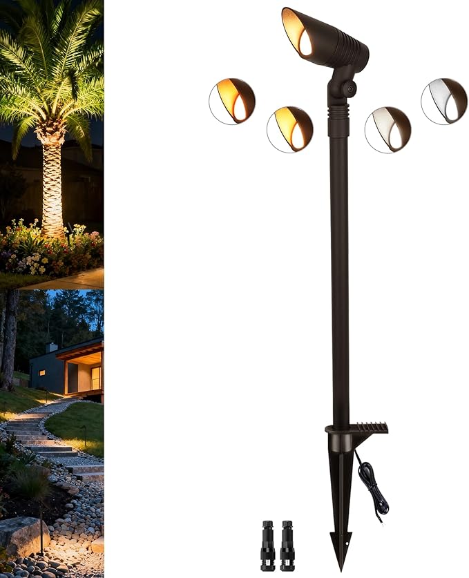 Mini LED Landscape Spotlights, 16'' Tall Pole, 5CCT 5W 12 Volt Wired Low Voltage Bronze Landscape Small Spot Lights for Outdoor Tree Flag House Pathway Driveway, 60° Beam Angle, 1PK