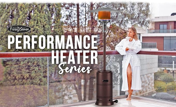 Fire Sense 63717 Performance Series Patio Heater With Wheels 46,000 BTU Output Electronic Ignition System Portable Outdoor Propane Heater For Residential - Espresso