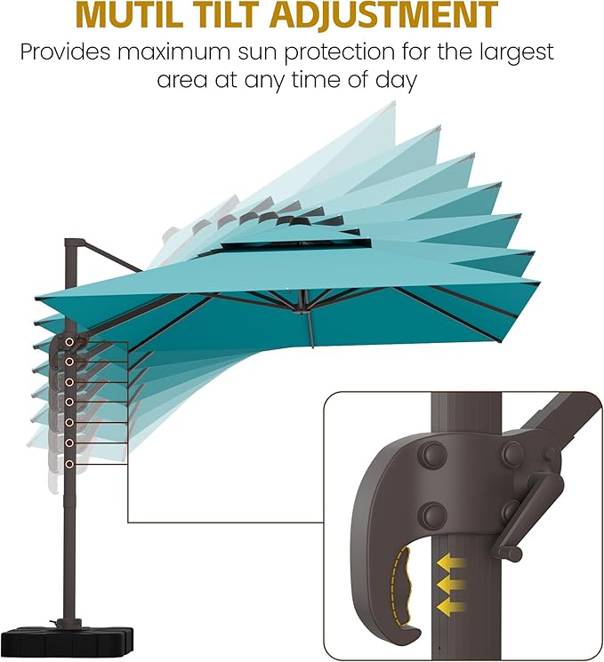 HASLE OUTFITTERS 10x10 FT Patio Cantilever Umbrella with Base, Outdoor Offset Large Square Heavy Duty Double Top Umbrellas with 360° Rotation for Pool Garden Deck，Turquoise