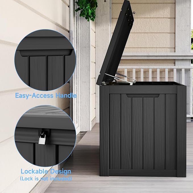 Pepe Tee 150 Gallon Waterproof Resin Deck Box, Outdoor Storage Bin for Patio Furniture Cushions, All-Weather Garden Organizer & Seating Bench, Black