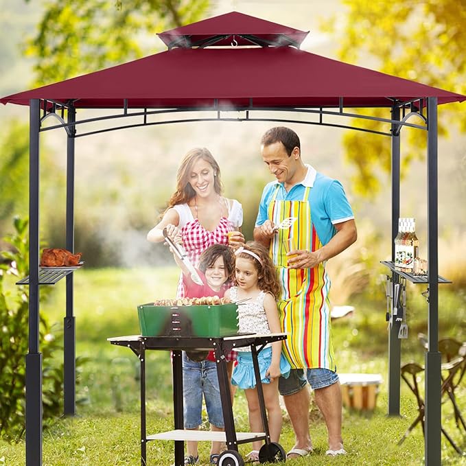 ABCCANOPY 8x5 Grill Gazebo - Outdoor BBQ Canopy Shelter with Led Light for Patio Backyard Grilling (Burgundy)