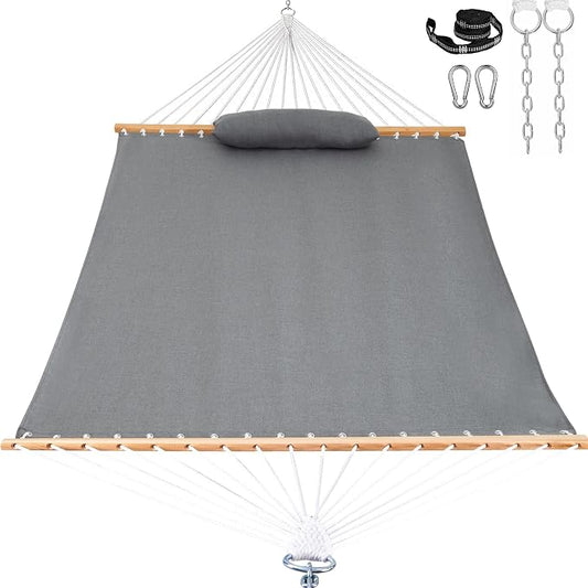 Lazy Daze Hammocks 12 FT Sunbrella Fabric Hammock Non-Fading with Spreader Bars and Free Pillow Fits for 2 Persons, All Weather and Fade Resistant for Patio Yard, 450 lbs Capacity, Cast Slate