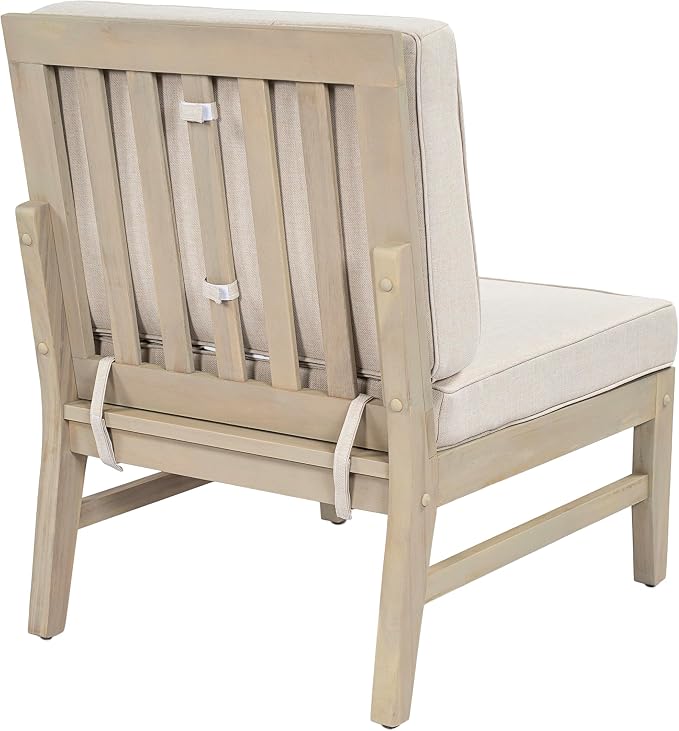 Christopher Knight Home Andy Acacia Wood Outdoor Patio Furniture Set for 8, Patio Sofa Set with Cushions, 8-Seater Patio Conversation Set with Sofas, Club Chairs and Coffee Table, Light White+Sand